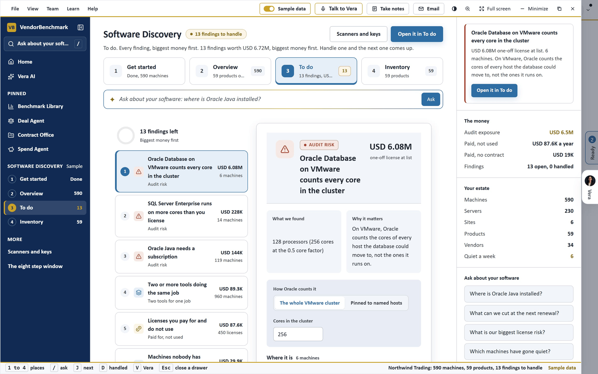 Software Discovery, To do: every finding, biggest money first