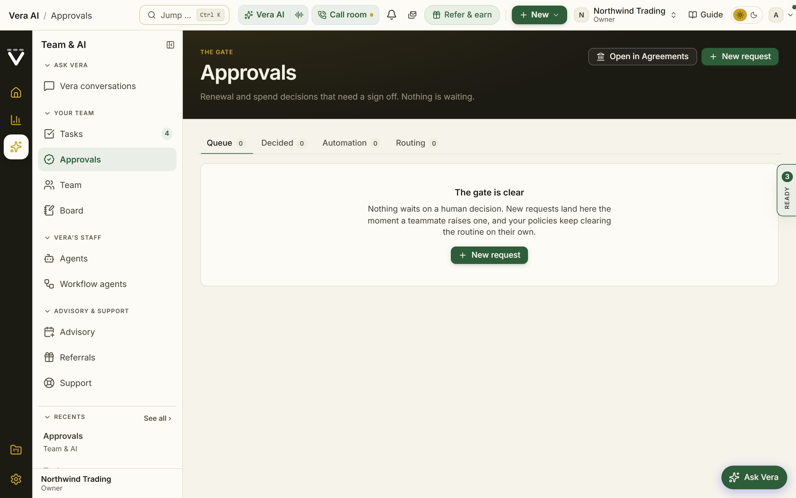 Approvals screen