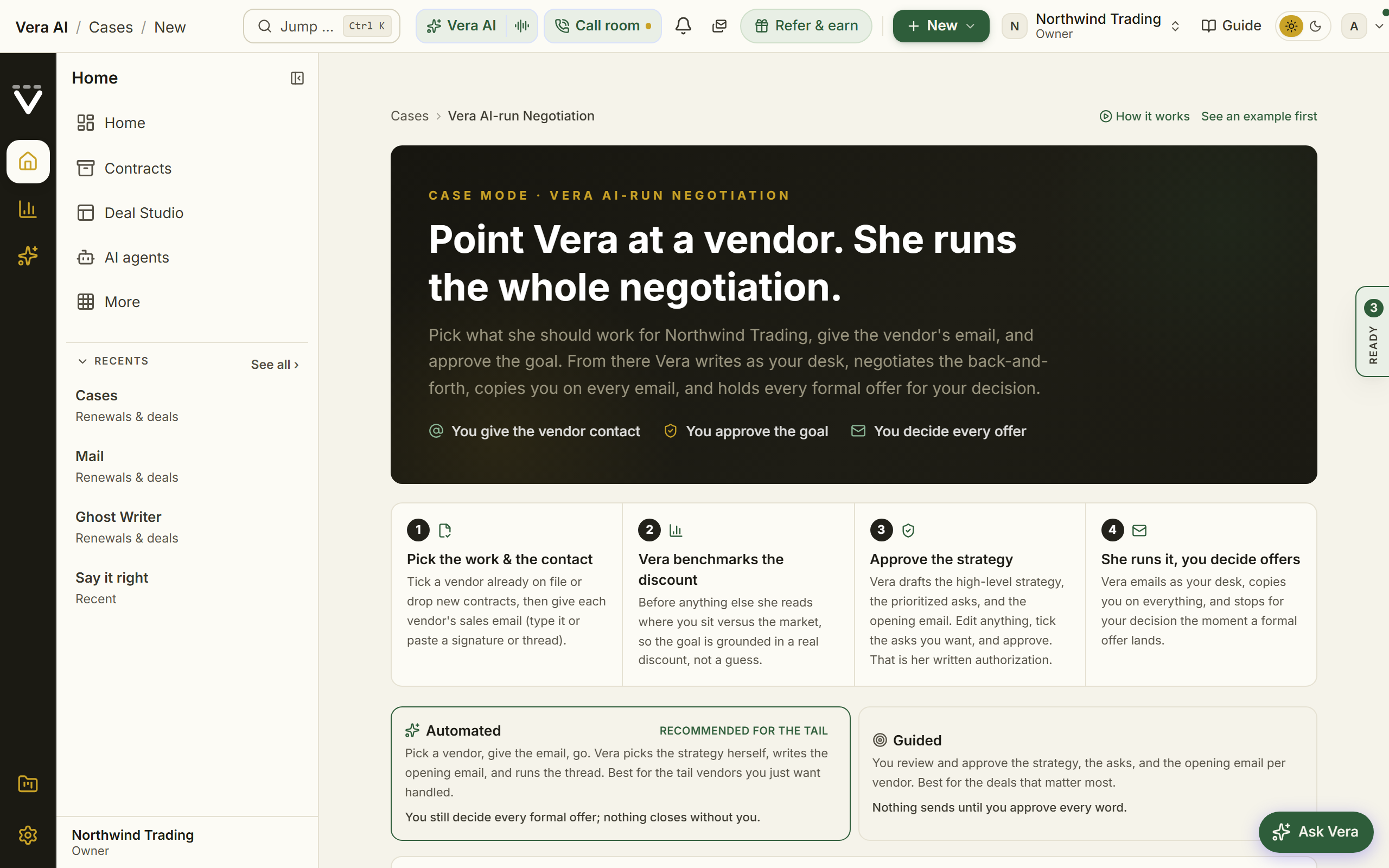 Vera AI-run Negotiation screenshot