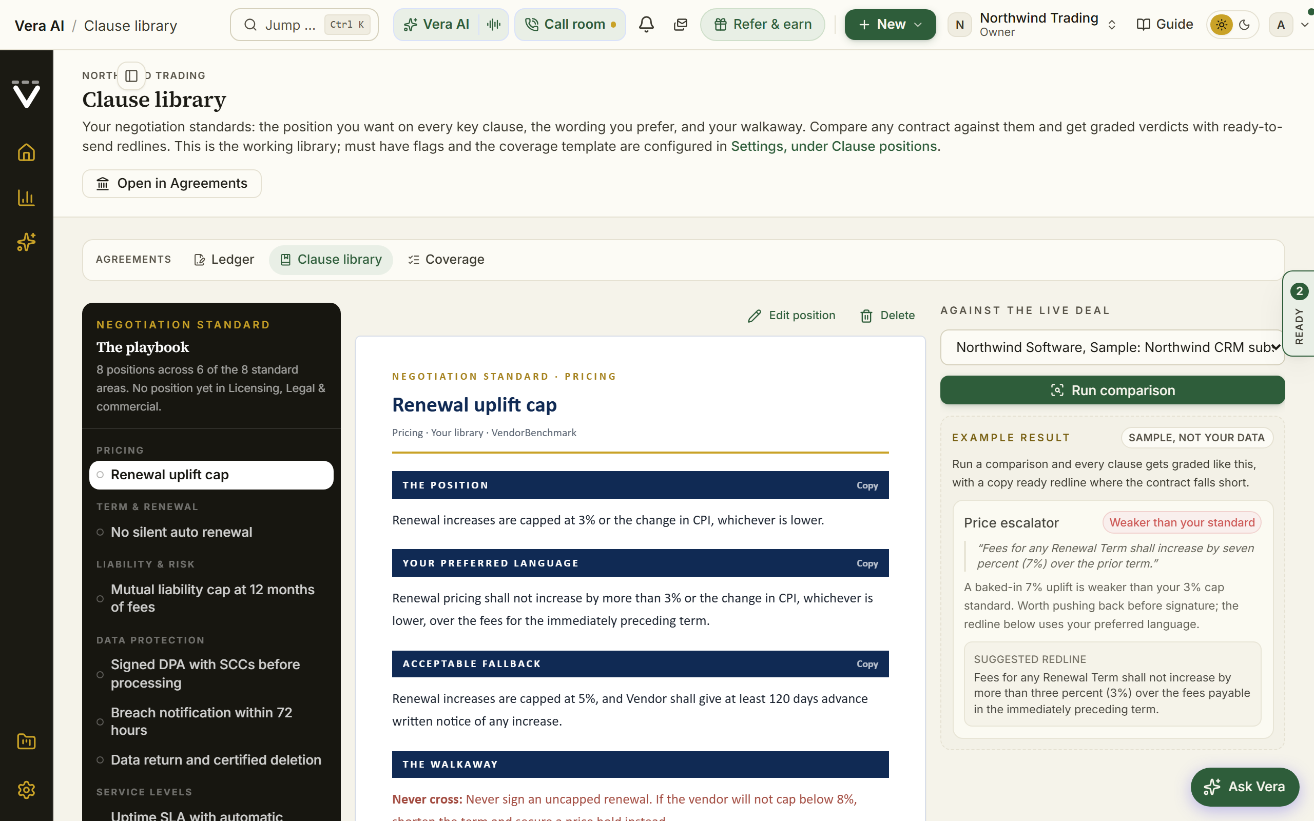 Clause library screen