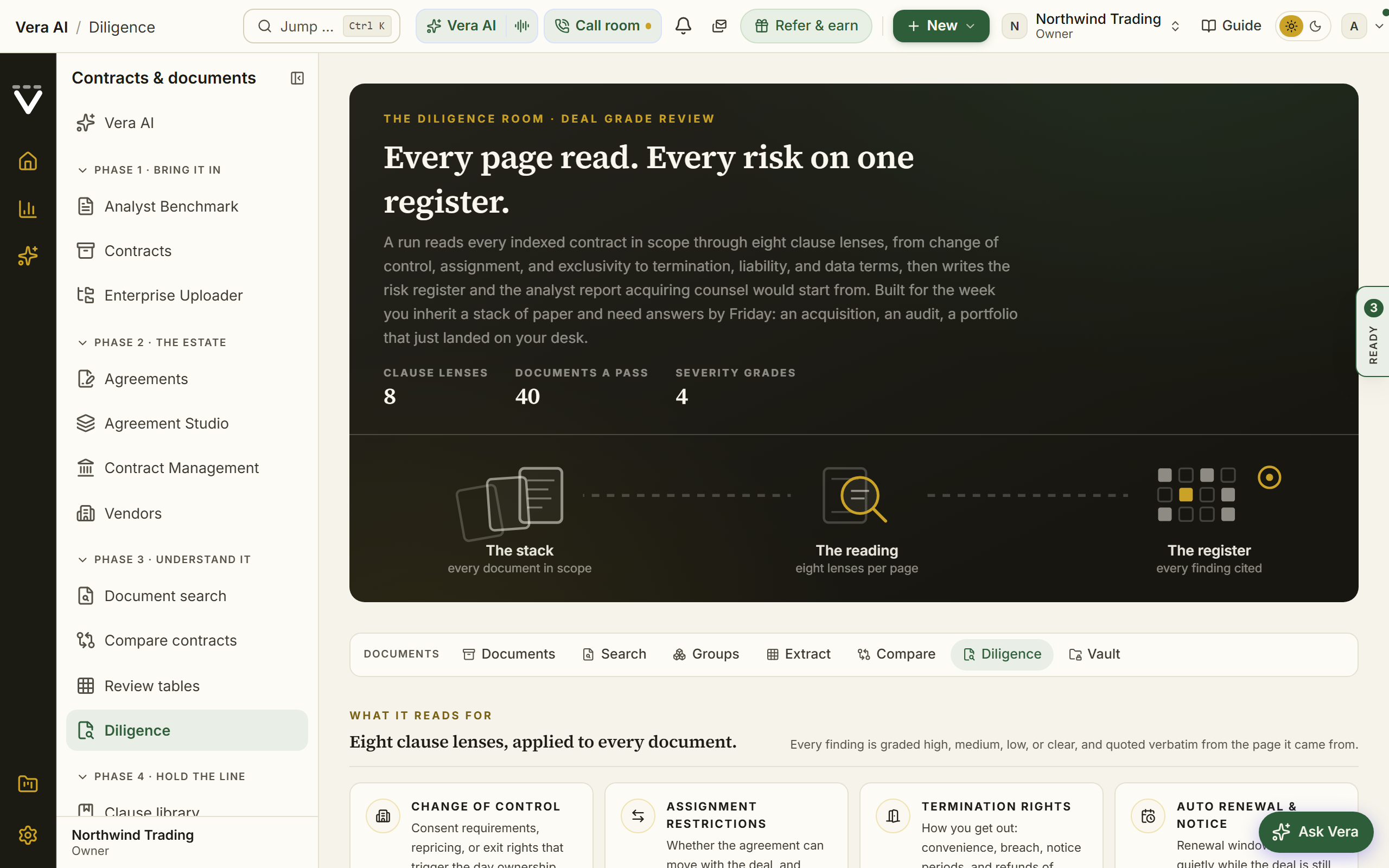Diligence screen