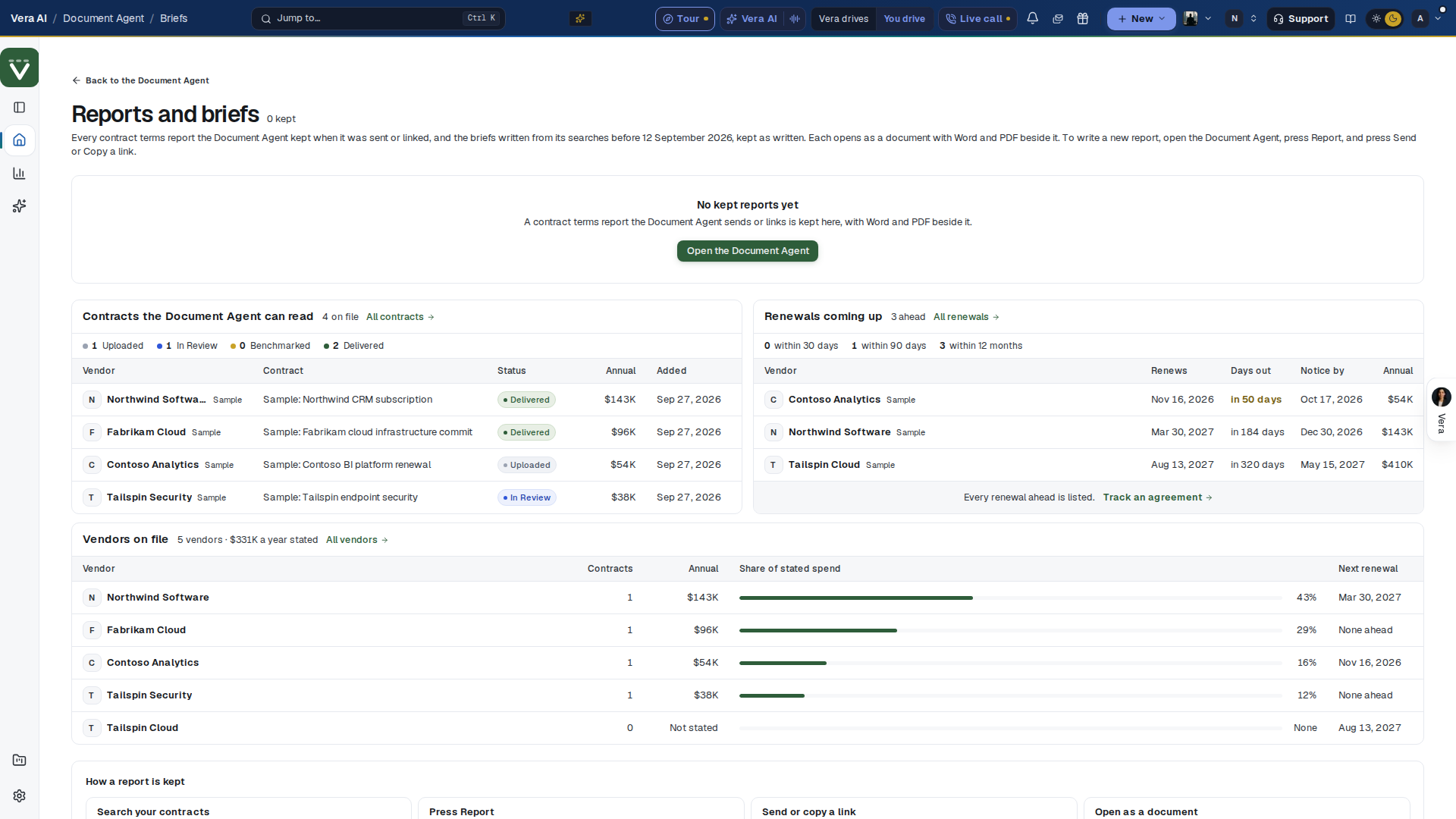 Reports and briefs screenshot