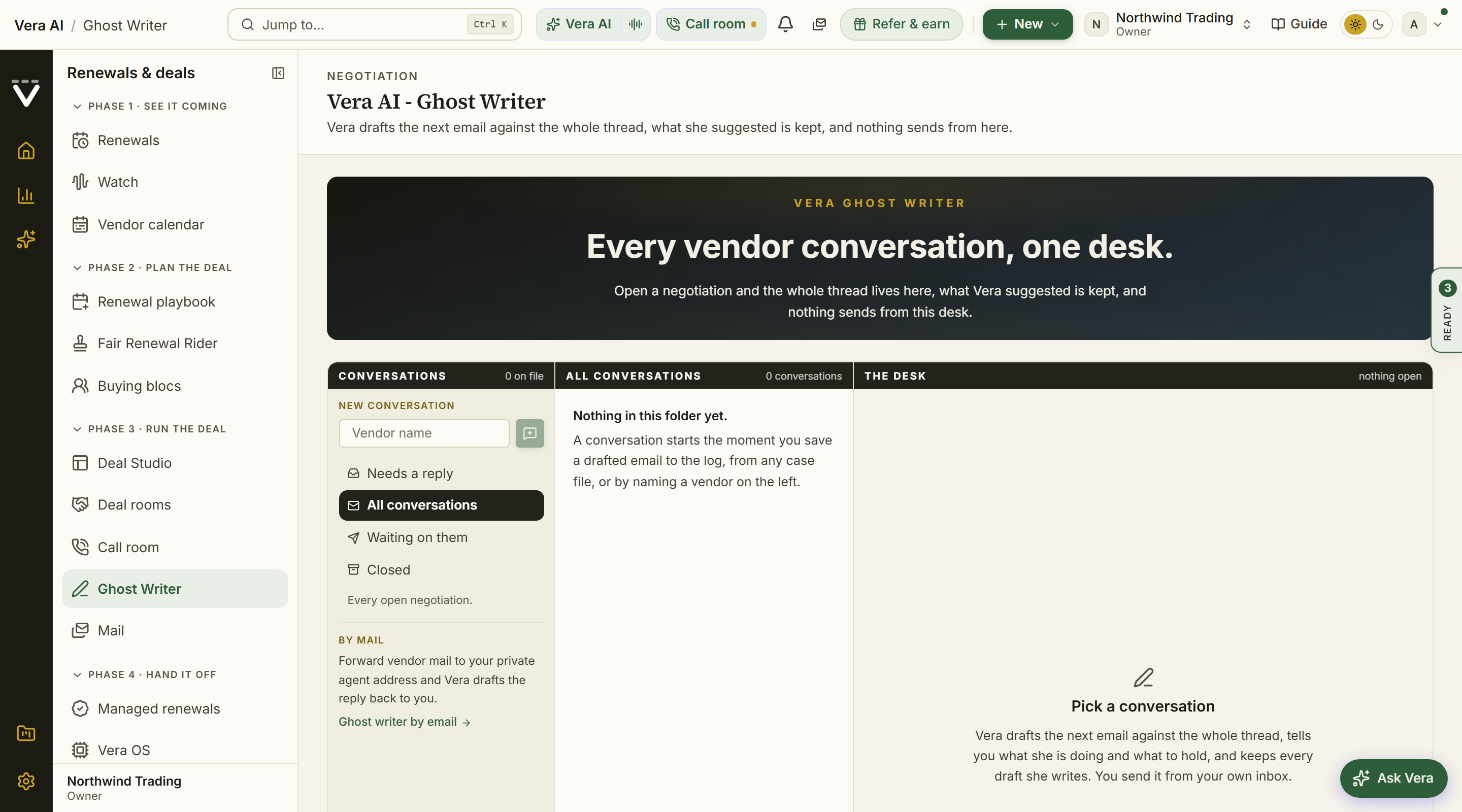 Vera AI - Ghost Writer console screenshot