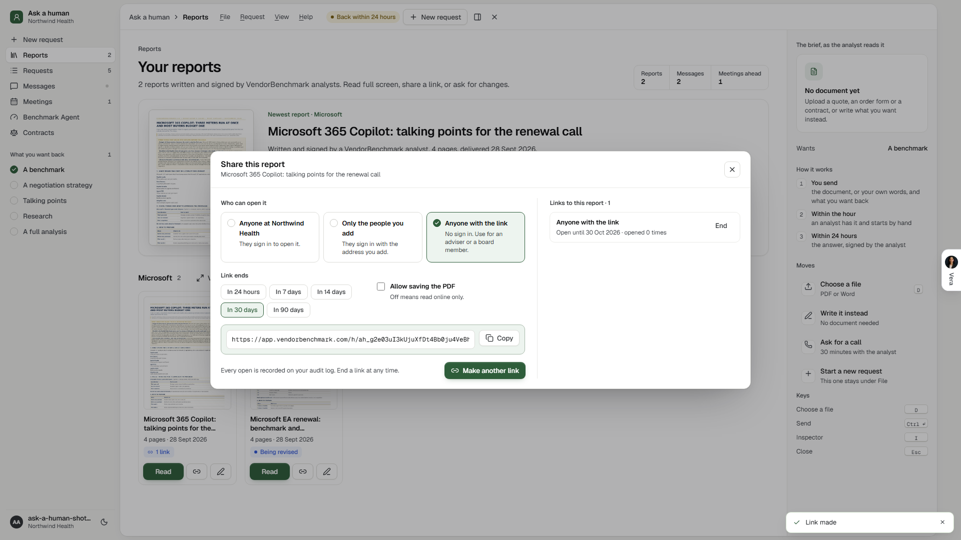 Ask a human, Share: who opens the link, when it ends, and the links already made