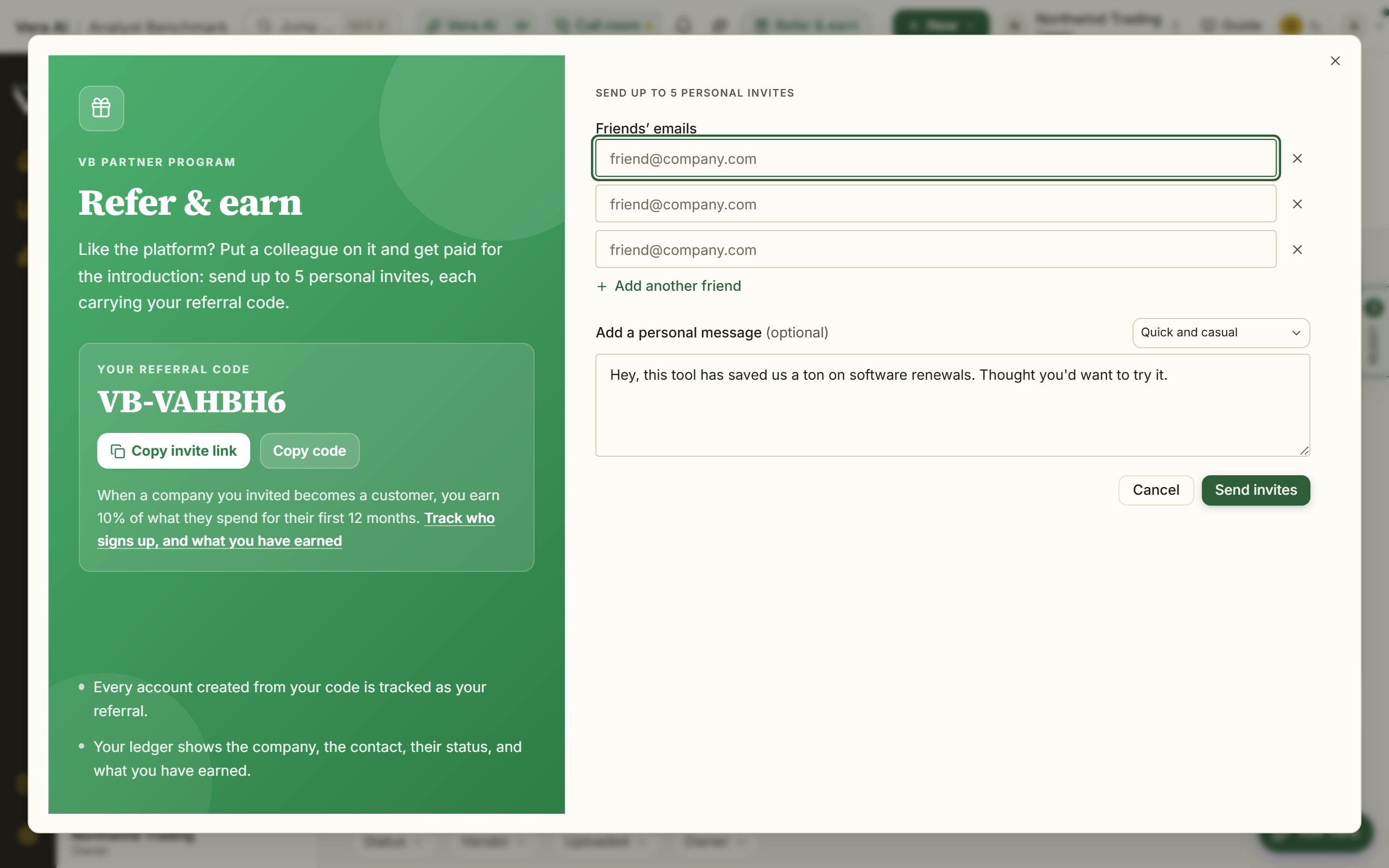Refer & earn dialog