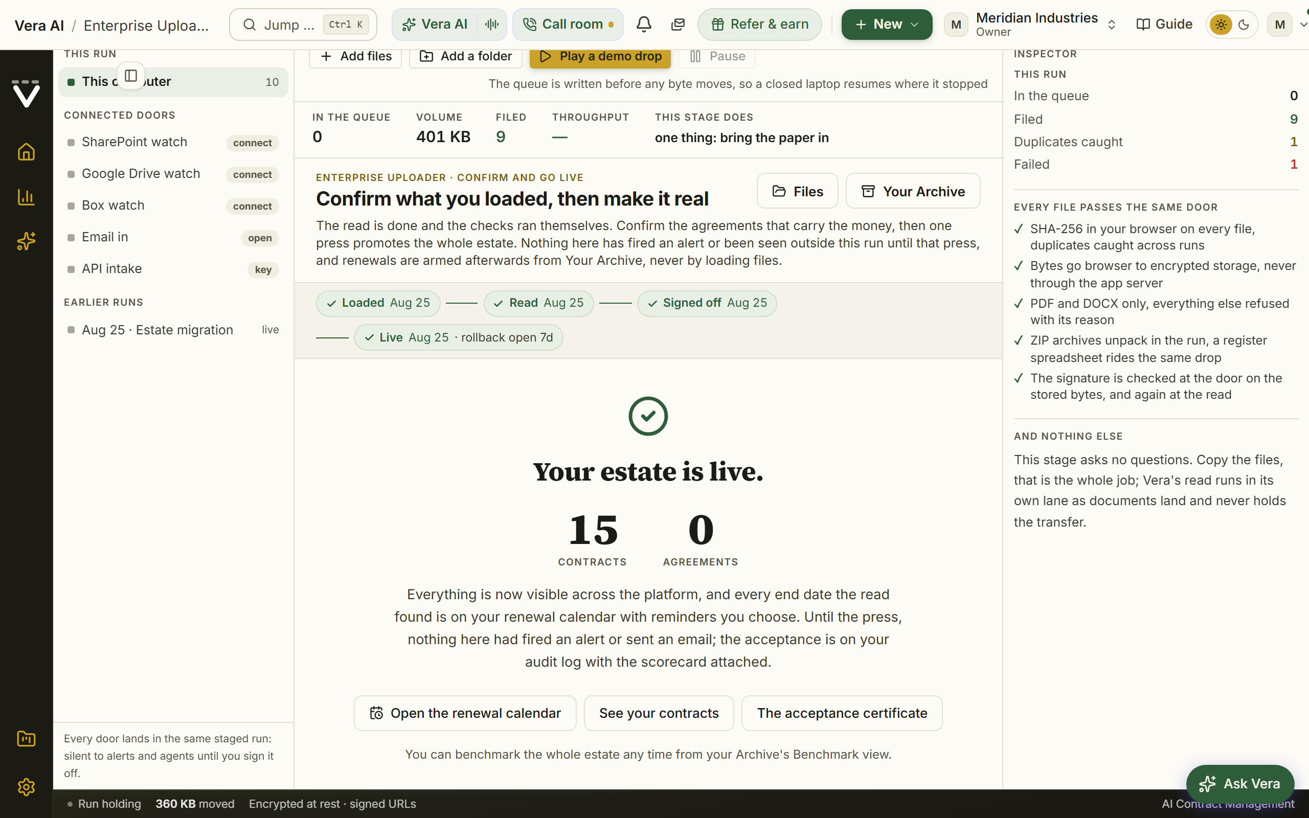 The confirmation: the estate is live
