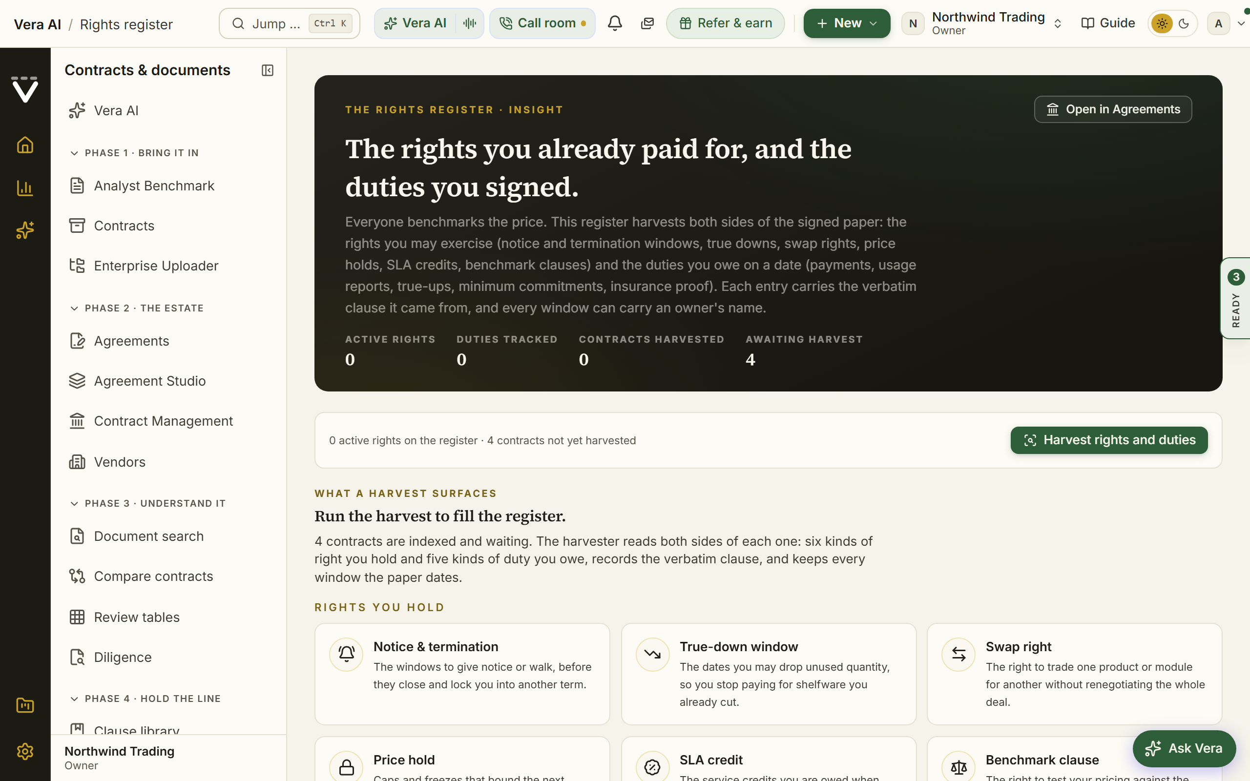 Rights register screen