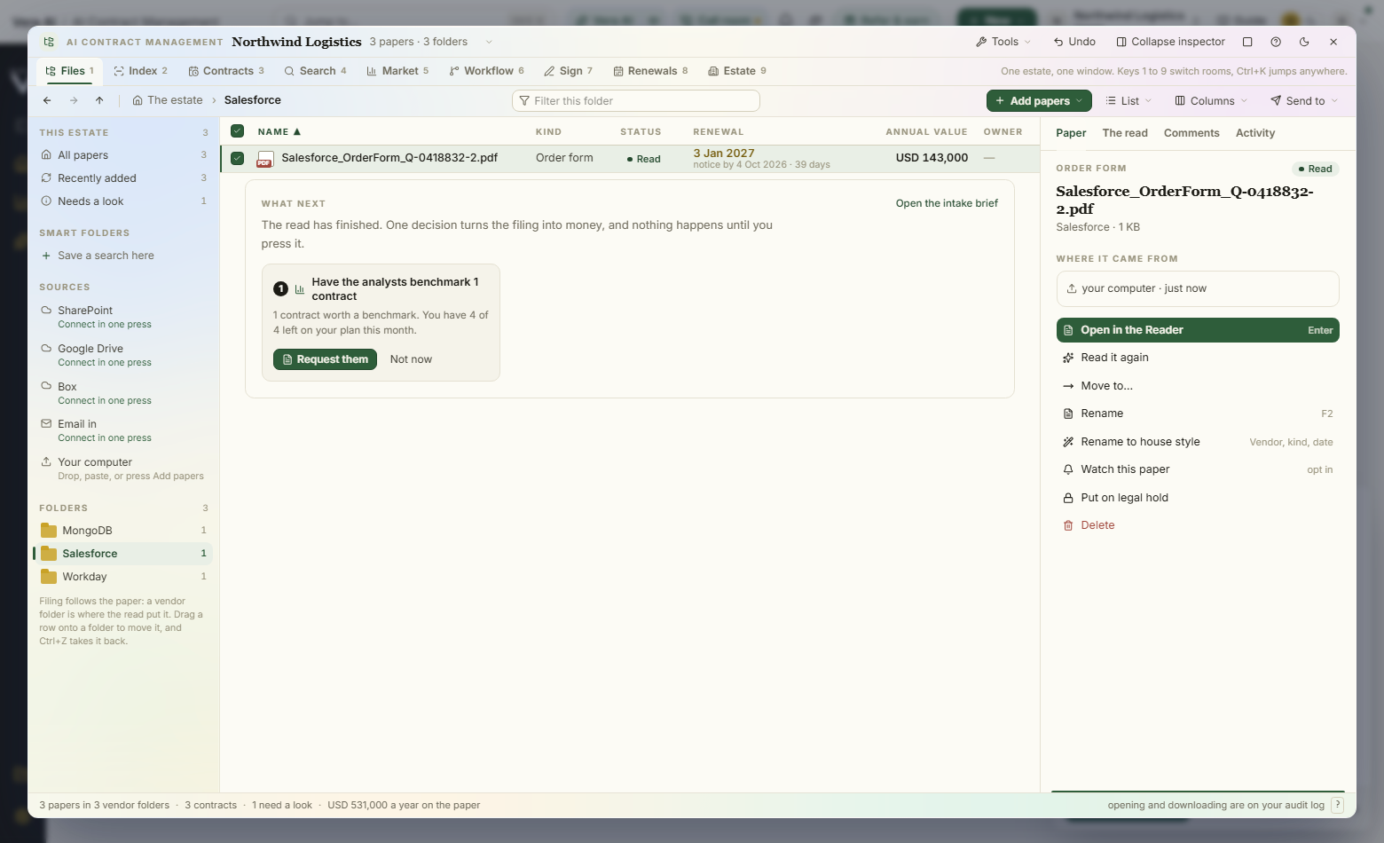 The Contract Management Portal, the Files room over the estate