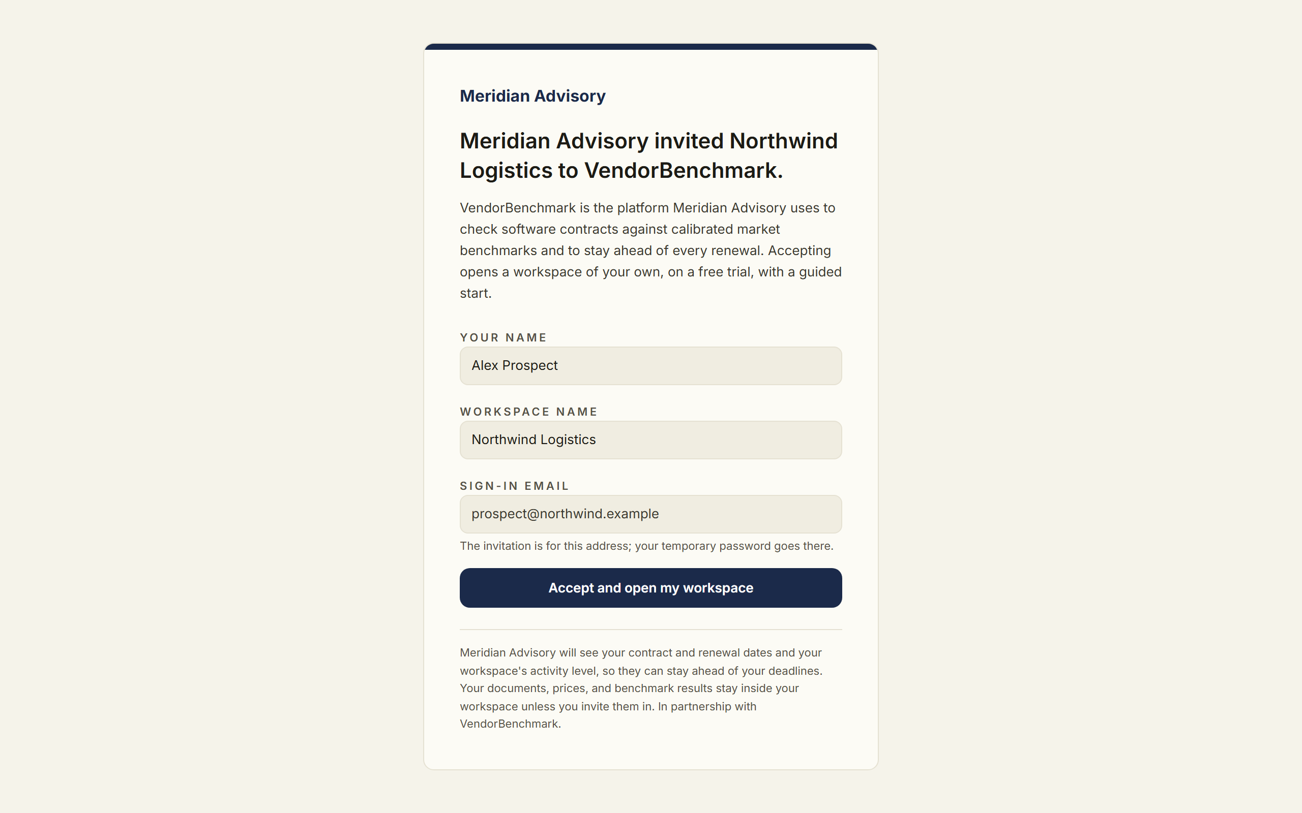 Partner invitation landing screenshot