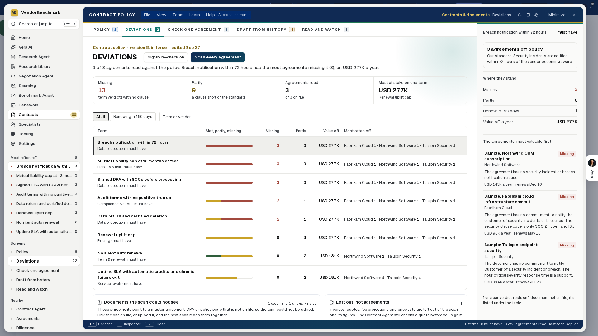 Policy deviations screenshot
