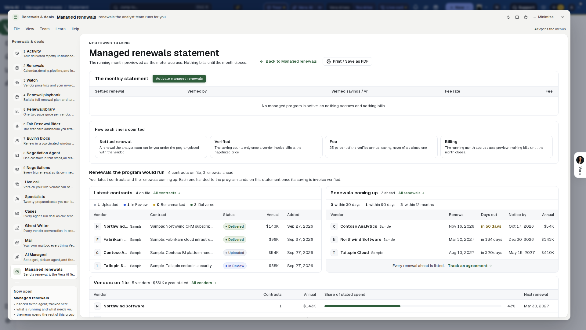 Managed renewals statement screenshot