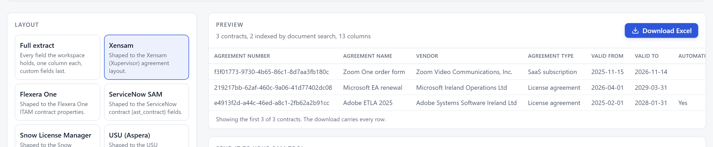 The Xensam layout selected, with the preview speaking its columns