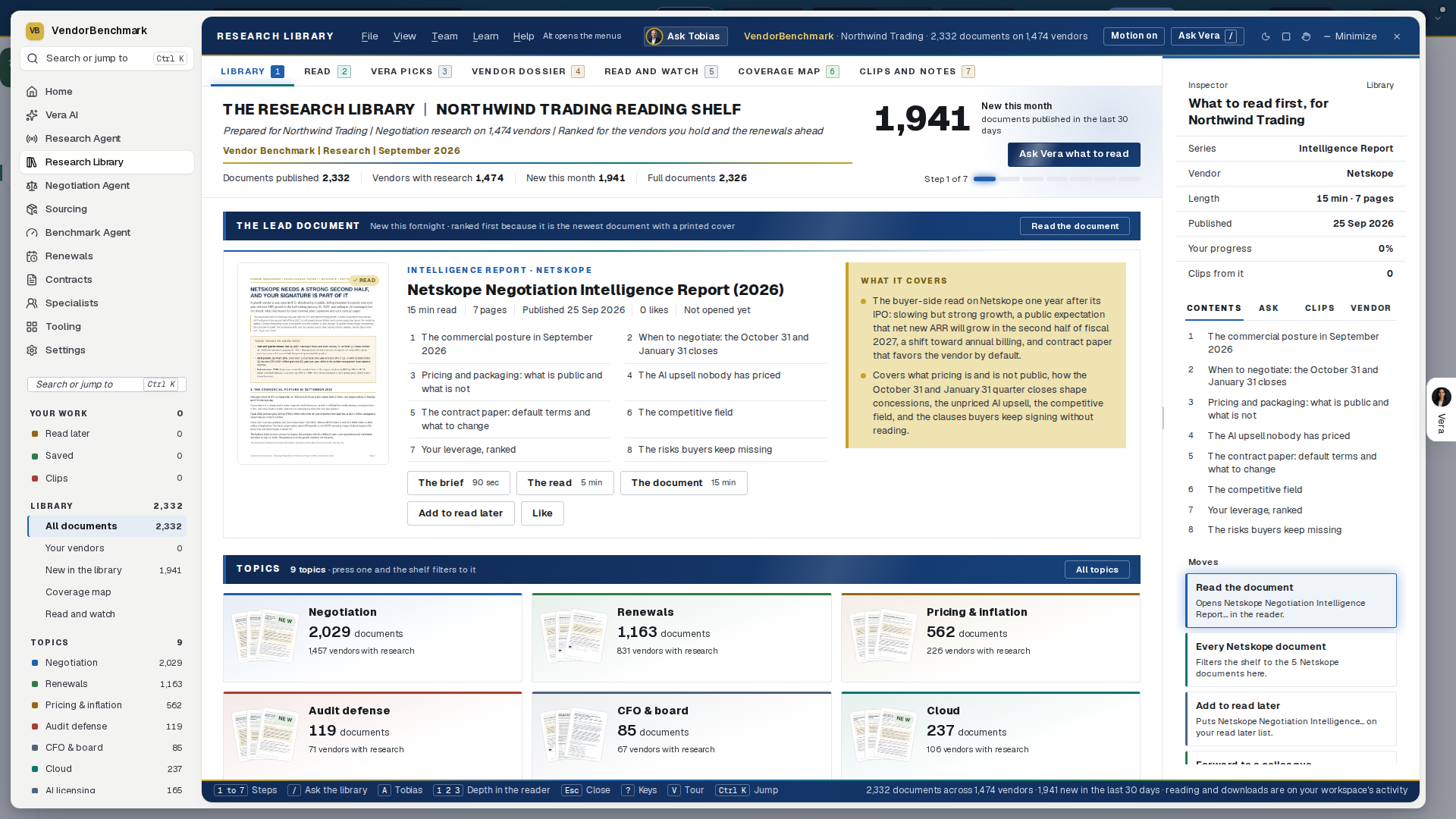The research wall: the lead document, the counts, the topic plates and the library