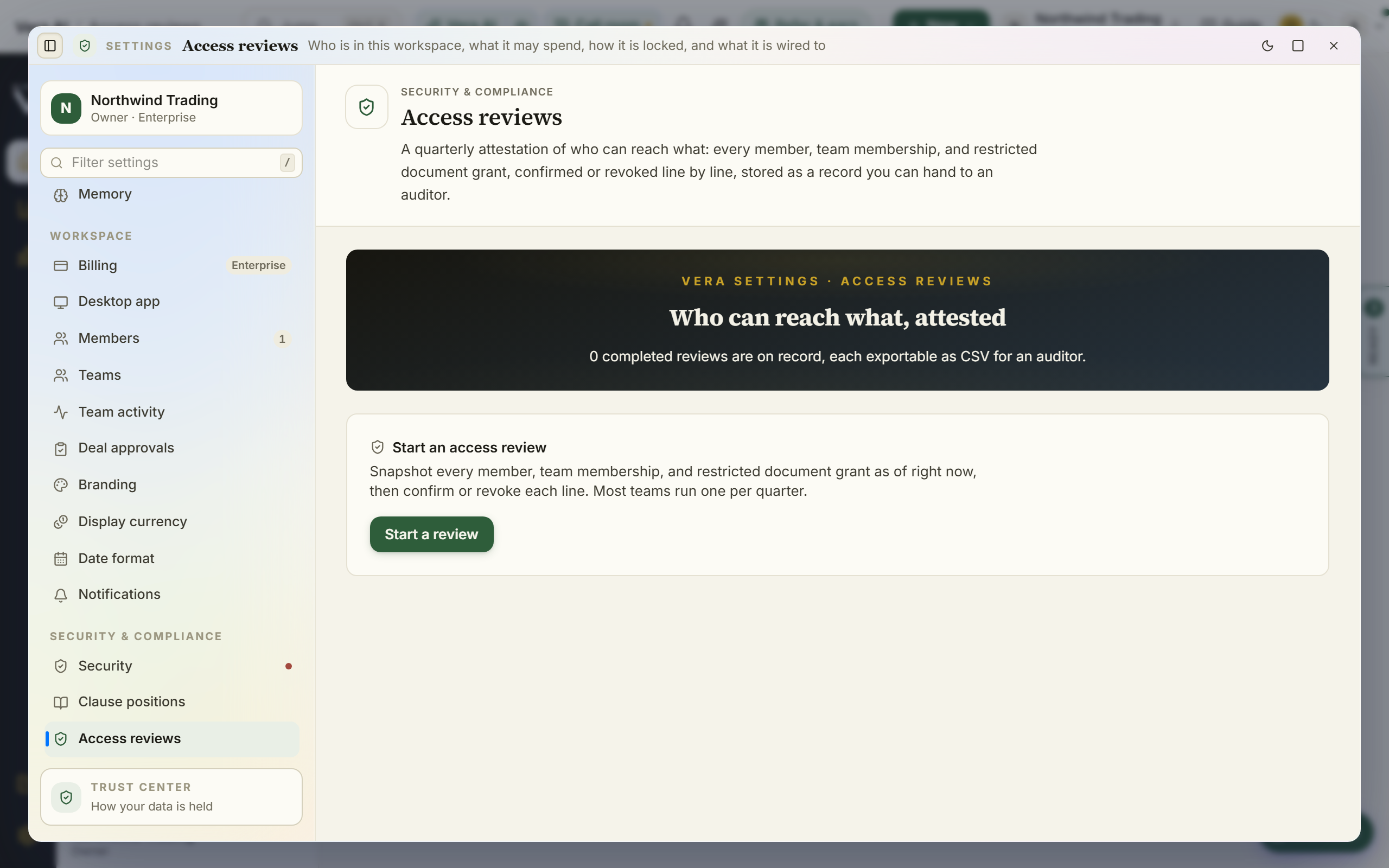 Access reviews: snapshot, decide every line, store the attestation