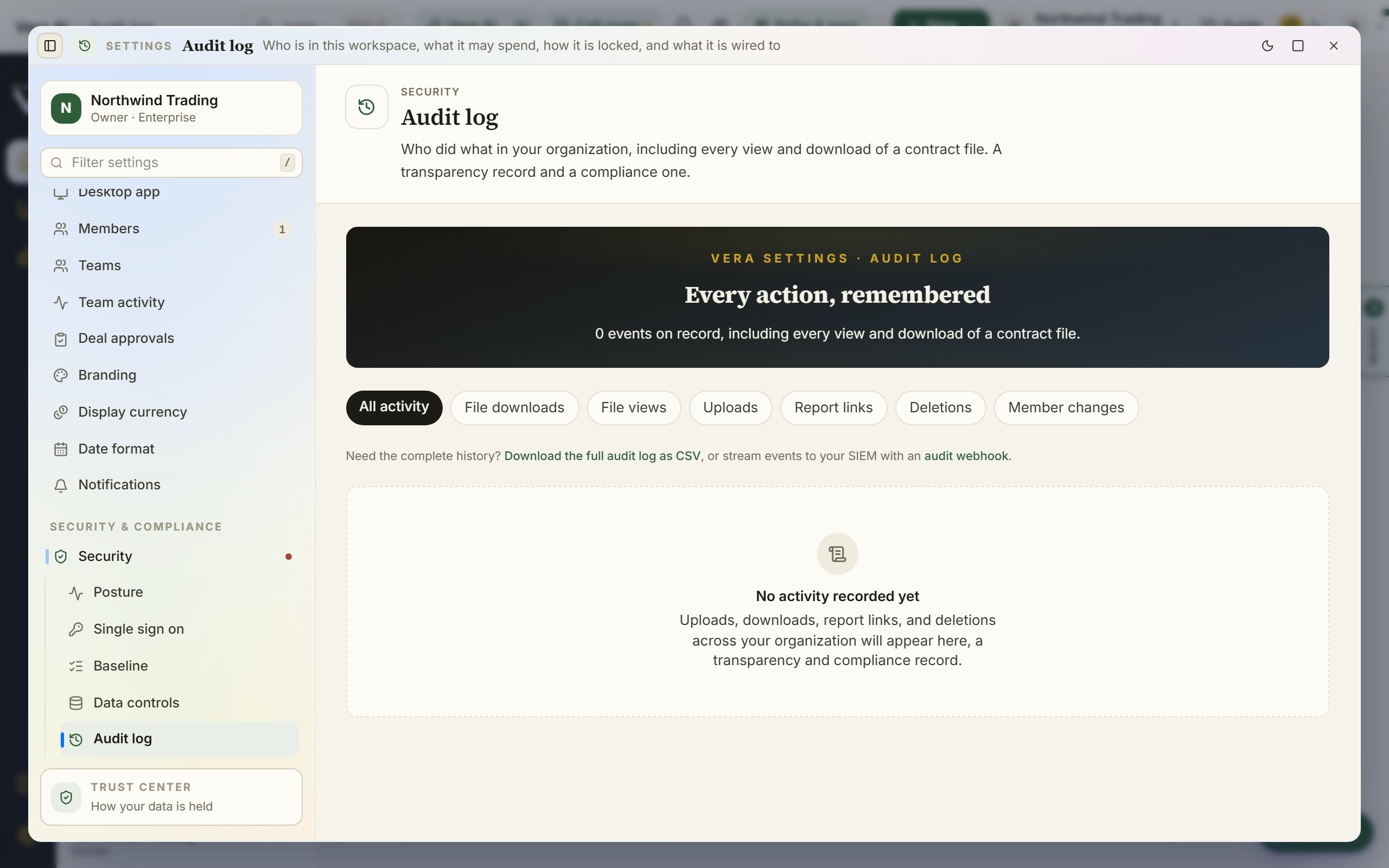 Audit log screenshot