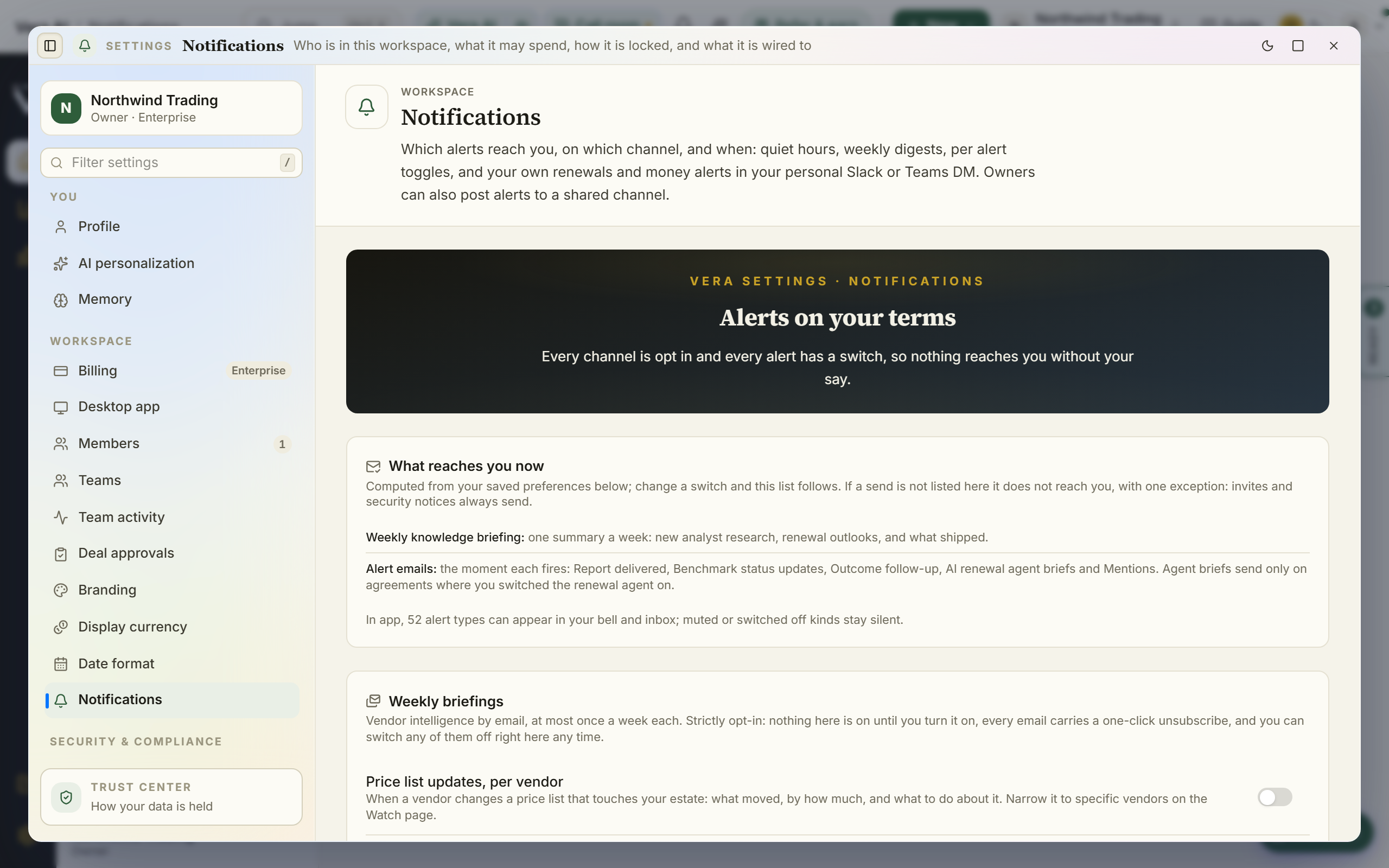 Notification settings screen