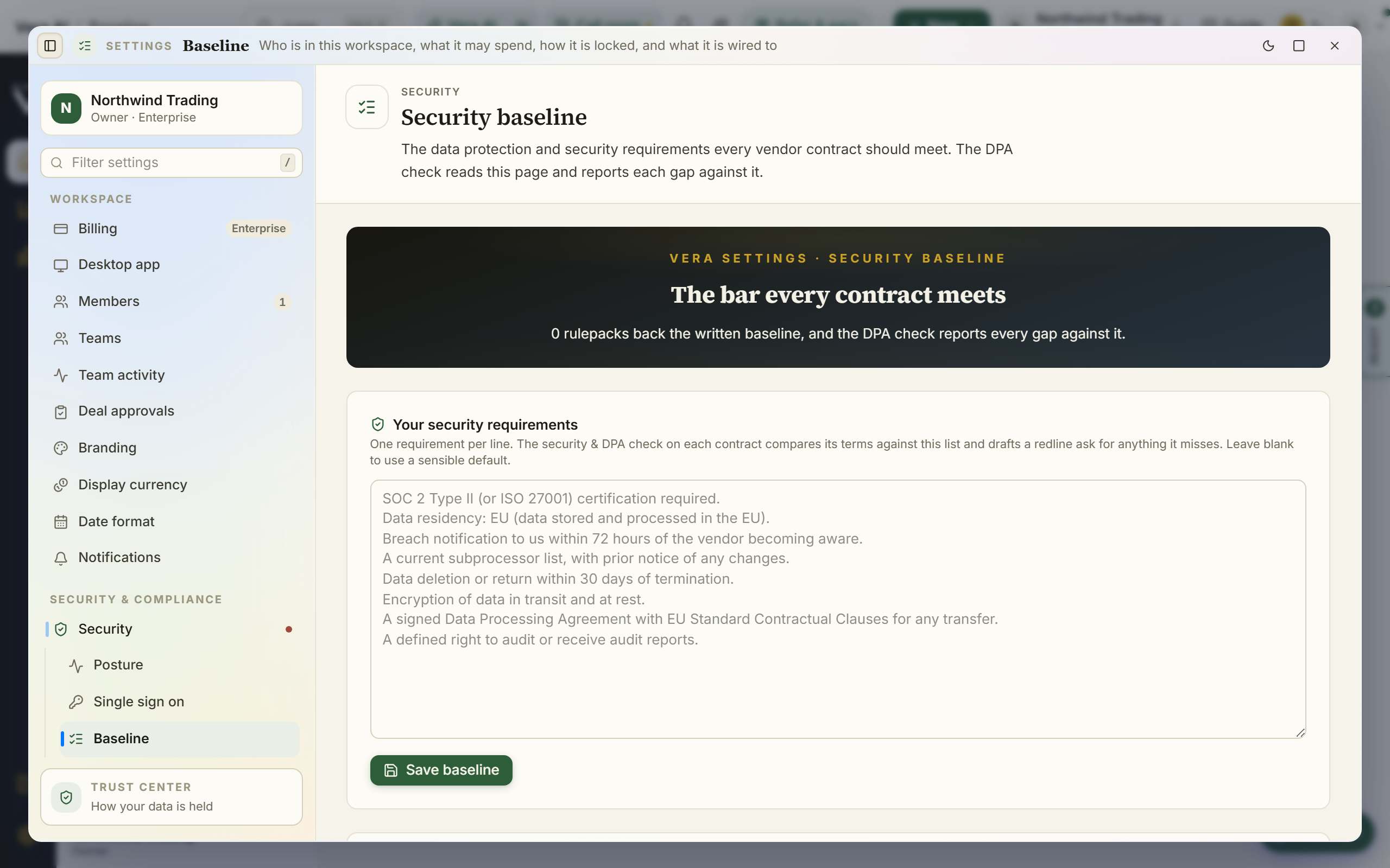 Security baseline screenshot