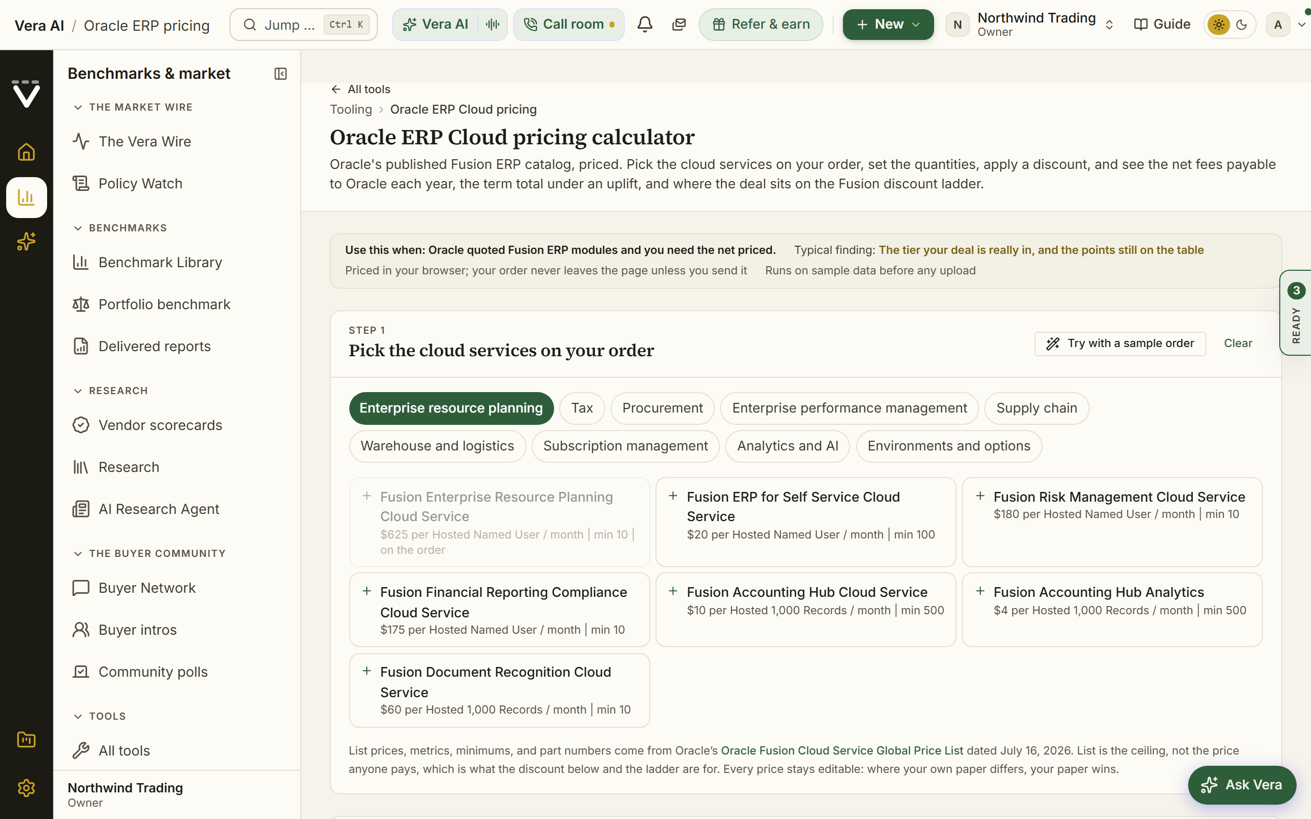 Oracle ERP Cloud pricing calculator