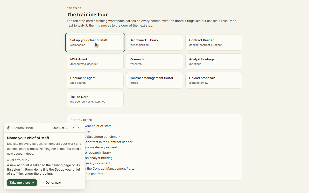The training tour on stop one, with the ring on the app or link it names