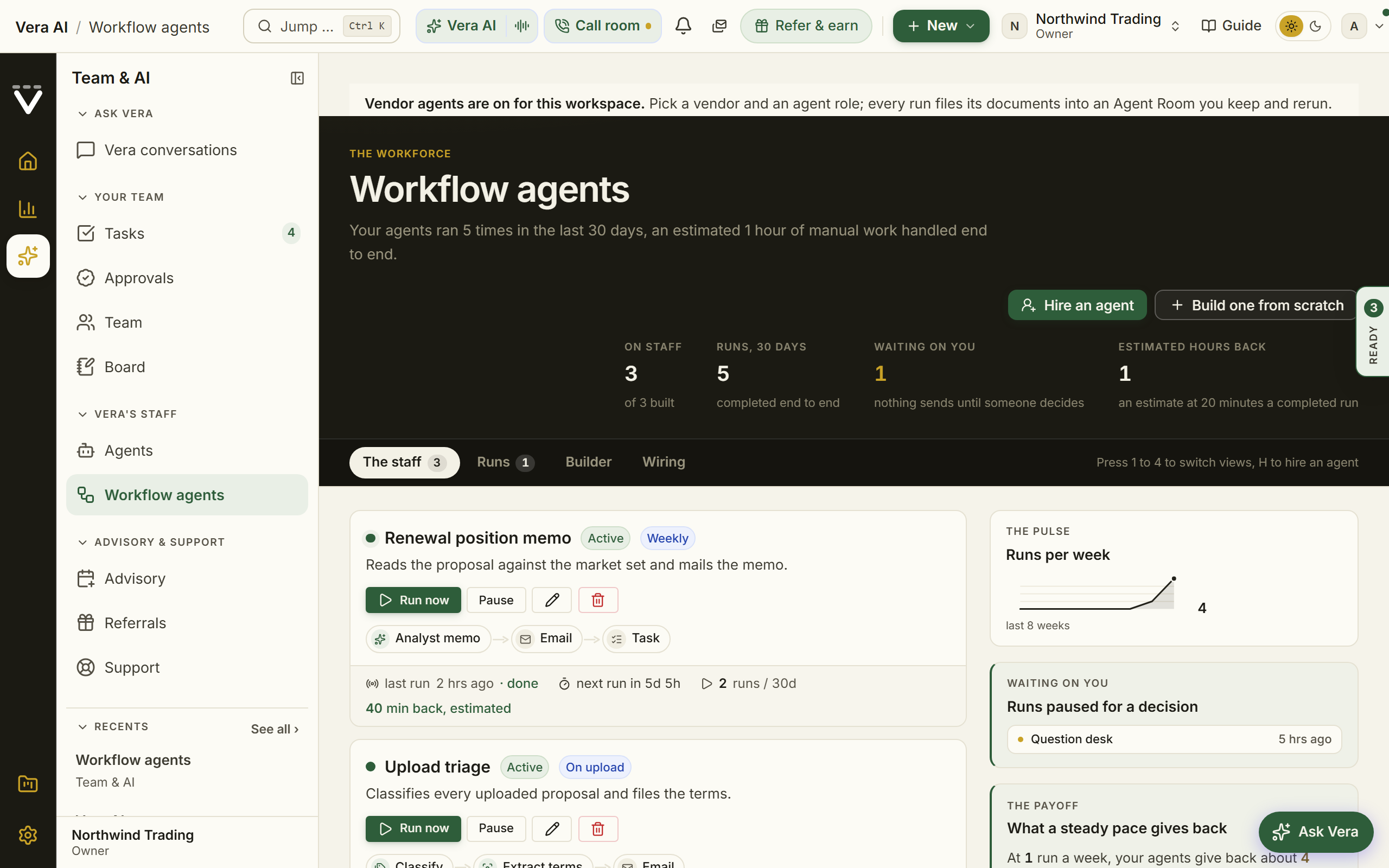 Workflow agents screen