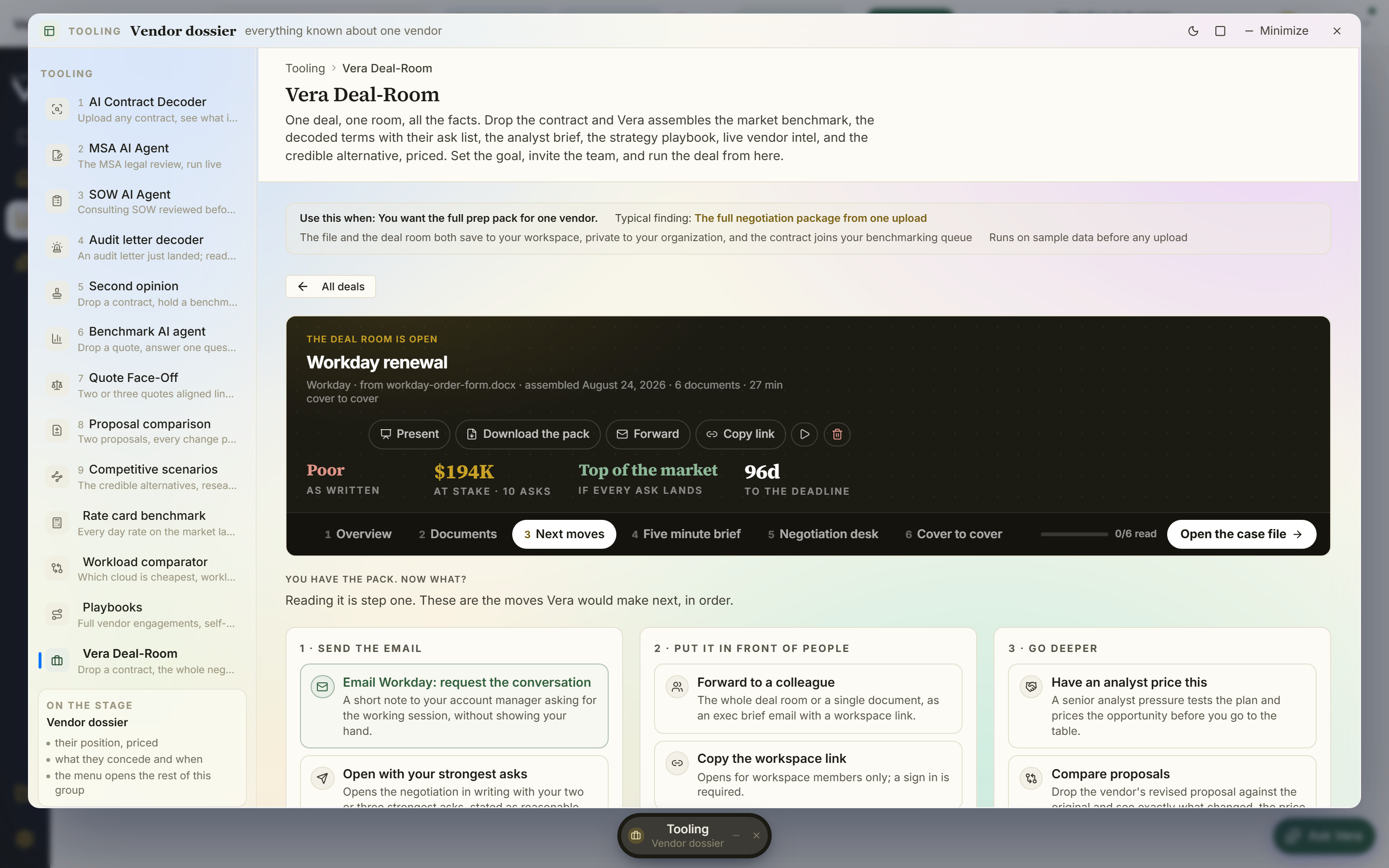 A finished agent run with a Hand to control and a picker for selecting the receiving agent