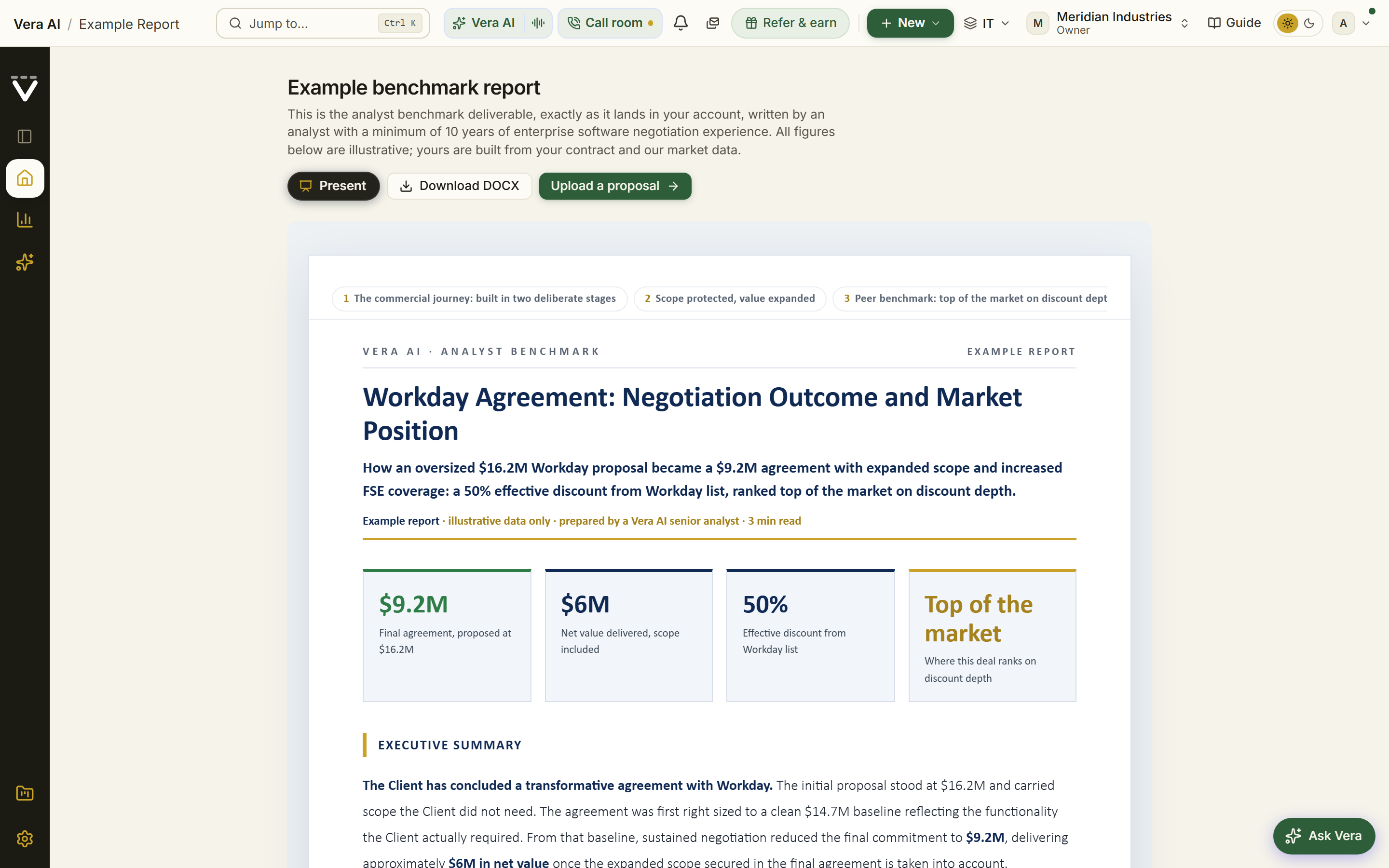 A delivered benchmark report in the executive brief theme